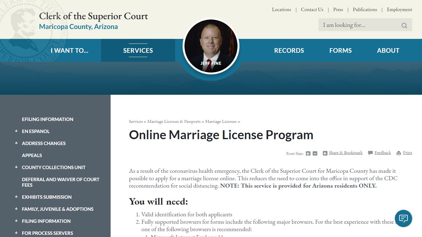 Online Marriage License Program - Maricopa County, Arizona
